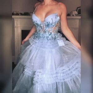 Blue ruffle prom dress, non traditional wedding dress, or pageant ball gown